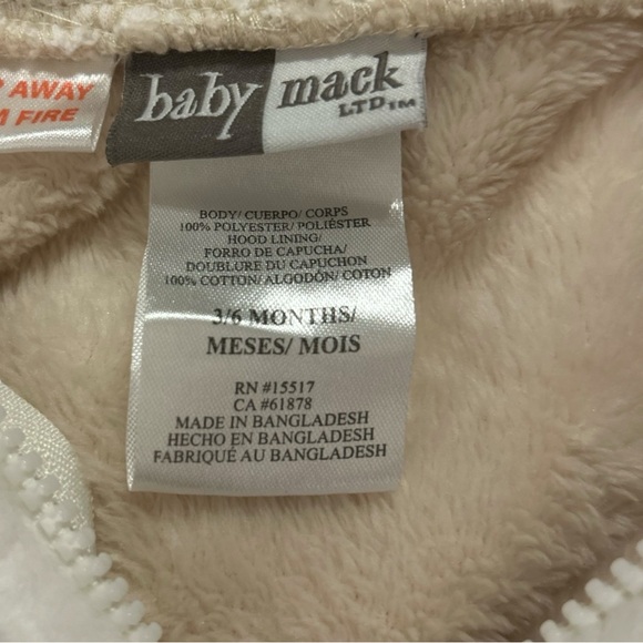 Baby Mack Hooded Bear Fleece Footed Suit Size 3-6 Months - Picture 3 of 3